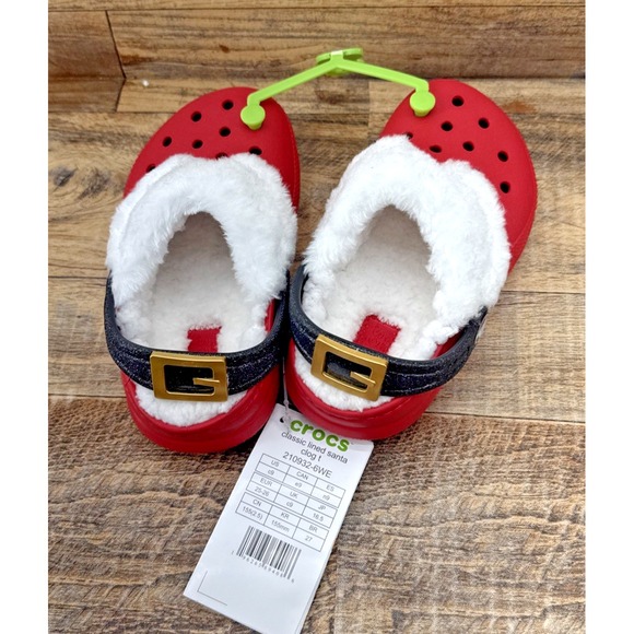 New Crocs Classic Lined Santa Clogs Toddler C9 – Red Faux Fur Holiday Shoes - Picture 2 of 10